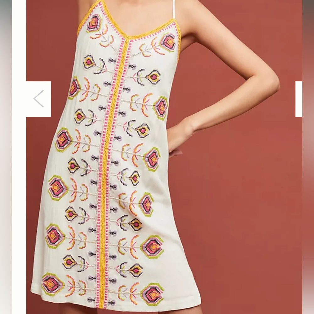 Anthropologie Akemi + Kin Embroidered Slip Dress Size 12 Boho Floral